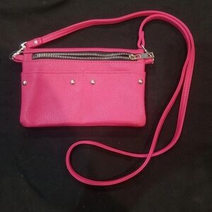 USED Pink Imitation Leather Mini Purse w/ Strap ID /Card Pockets Inside Zip